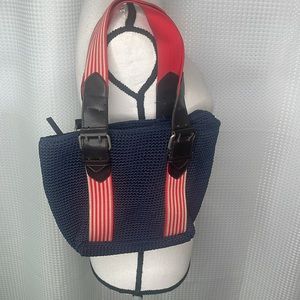 Coldwater Creek Vintage Crocheted Bag Canvas Straps Patriotic Boho
